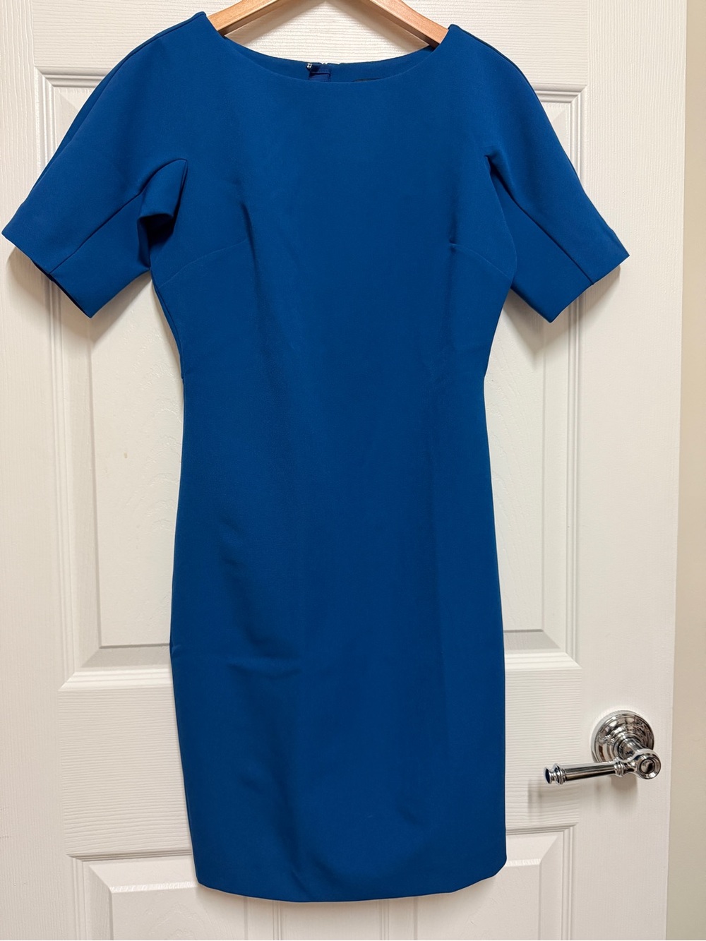 NWT Ann Taylor Petite Blue Sheath Dress - Classic Short Sleeve Work Dress